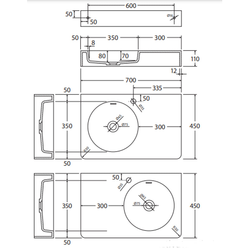 Fienza Encanto 700 Cast Stone Wall Basin
