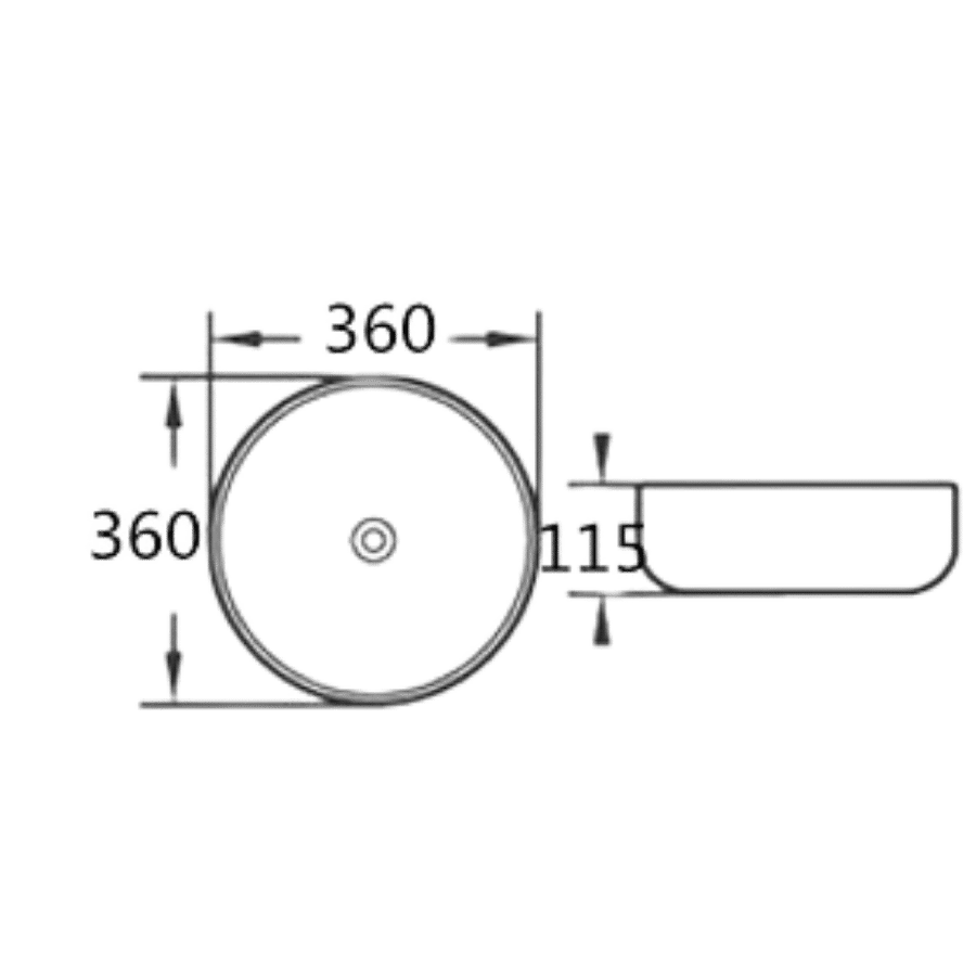 Round Bellevue Fluted Above Counter Ceramic Basin Matt Black dimension