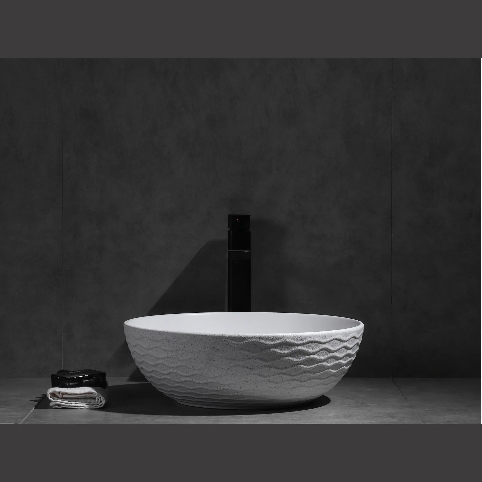 Claya above-counter ceramic basin - Polar-40-Wavy Textured White