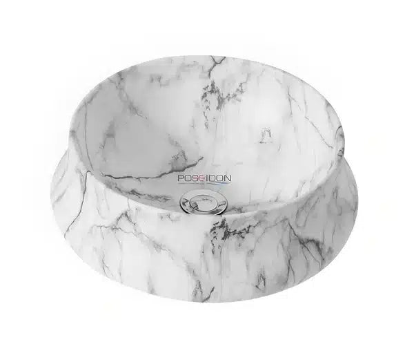 POSEIDON FINE CERAMIC BASIN MATTE WHITE CARRARA