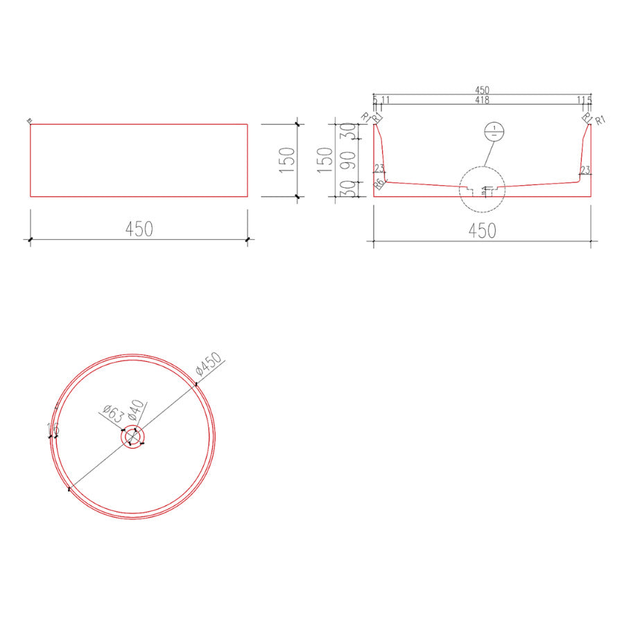 Counter Top Concrete Basin 450