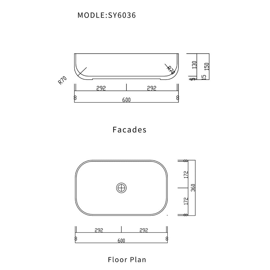 Counter Top Concrete Basin 6036