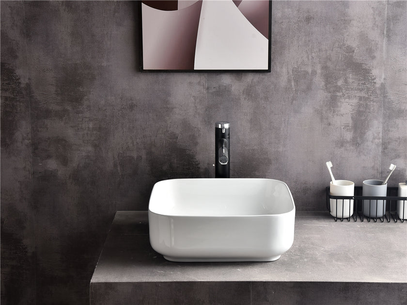 SQ-385 Square Above Counter Ceramic Basin – Gloss White