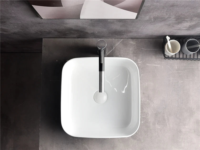 SQ-385 Square Above Counter Ceramic Basin – Gloss White
