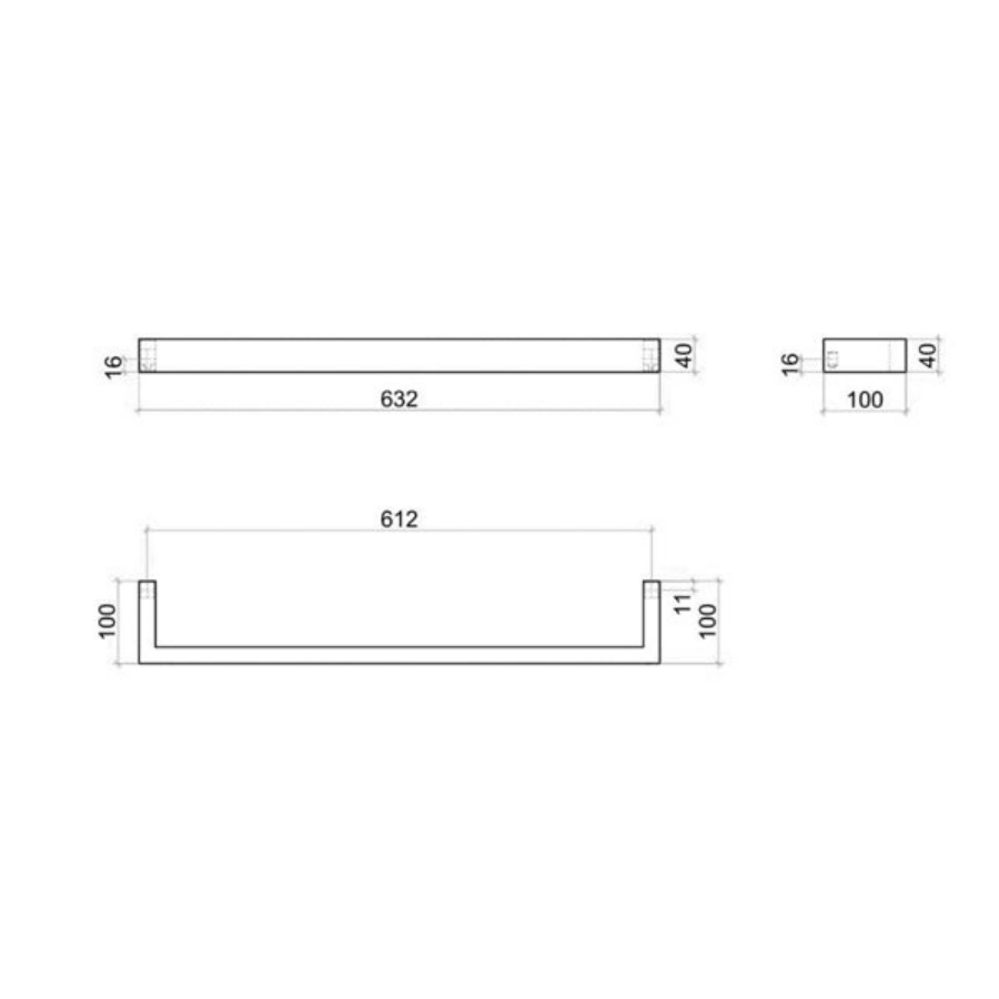 Thermogroup Square Non-Heated Towel Rail 632mm - Matte Black