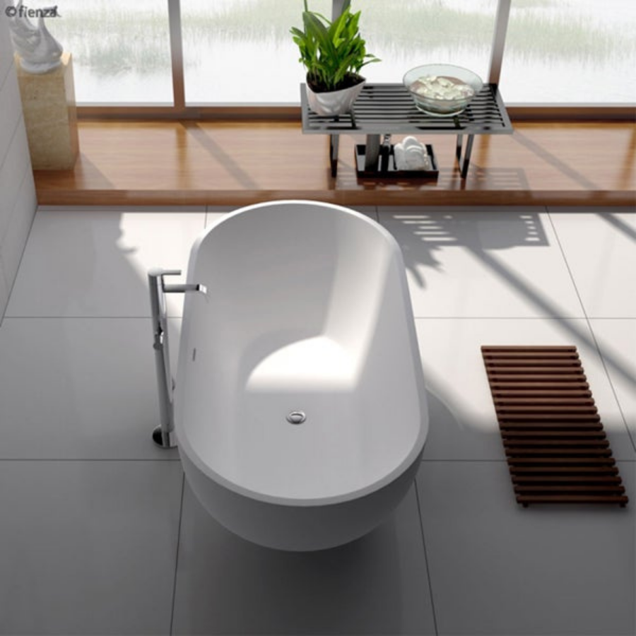 Fienza Nero 1780mm Matte White Stone Bath
