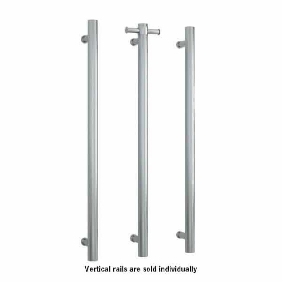 Thermogroup 12V Straight Round Vertical Single Bar Heated Towel Rail Brushed Stainless Steel