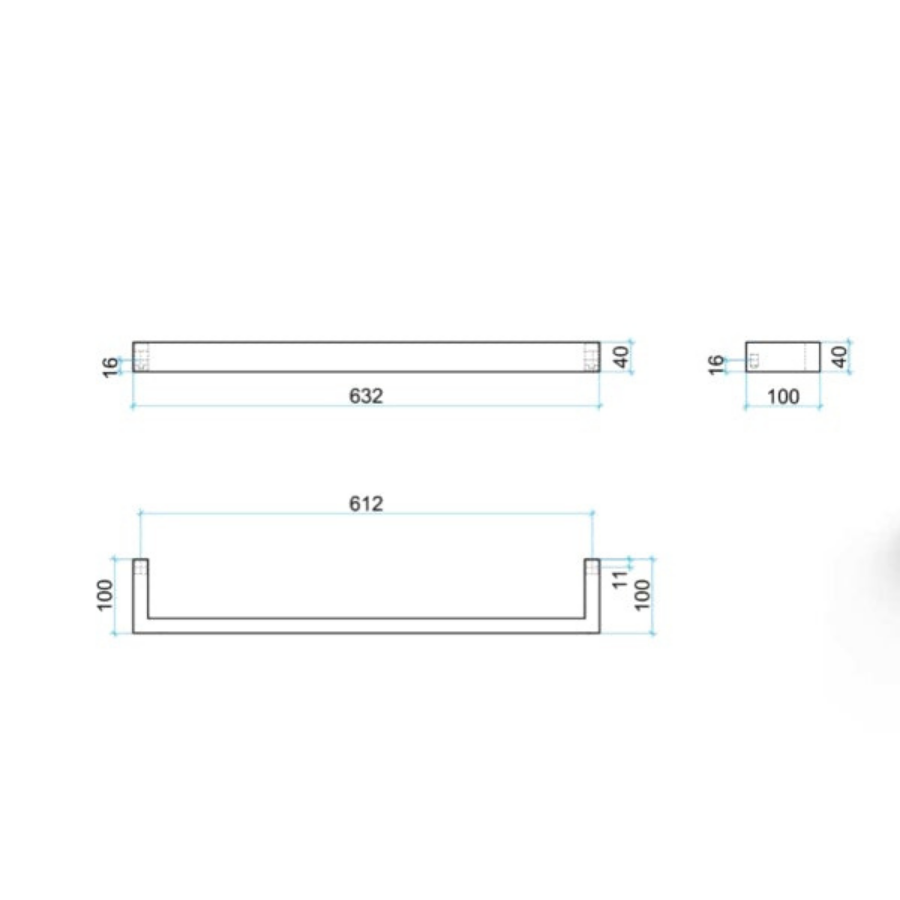 Thermogroup 12V Square Single Bar Heated Towel Rail 632mm