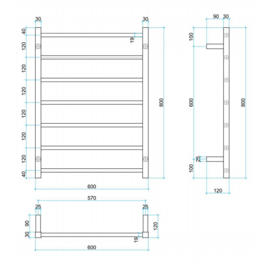 Thermogroup Straight Square Ladder Heated Towel Rail 600mm