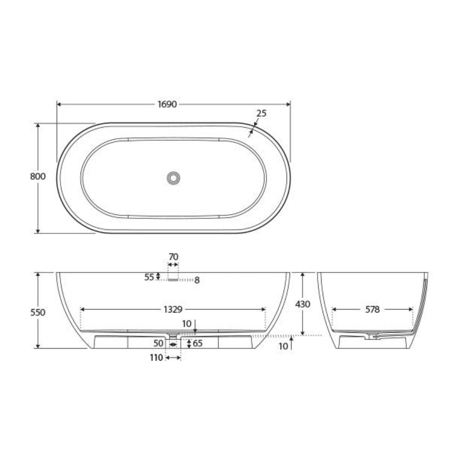 Fienza Luciana Matte Black Stone Freestanding Bath