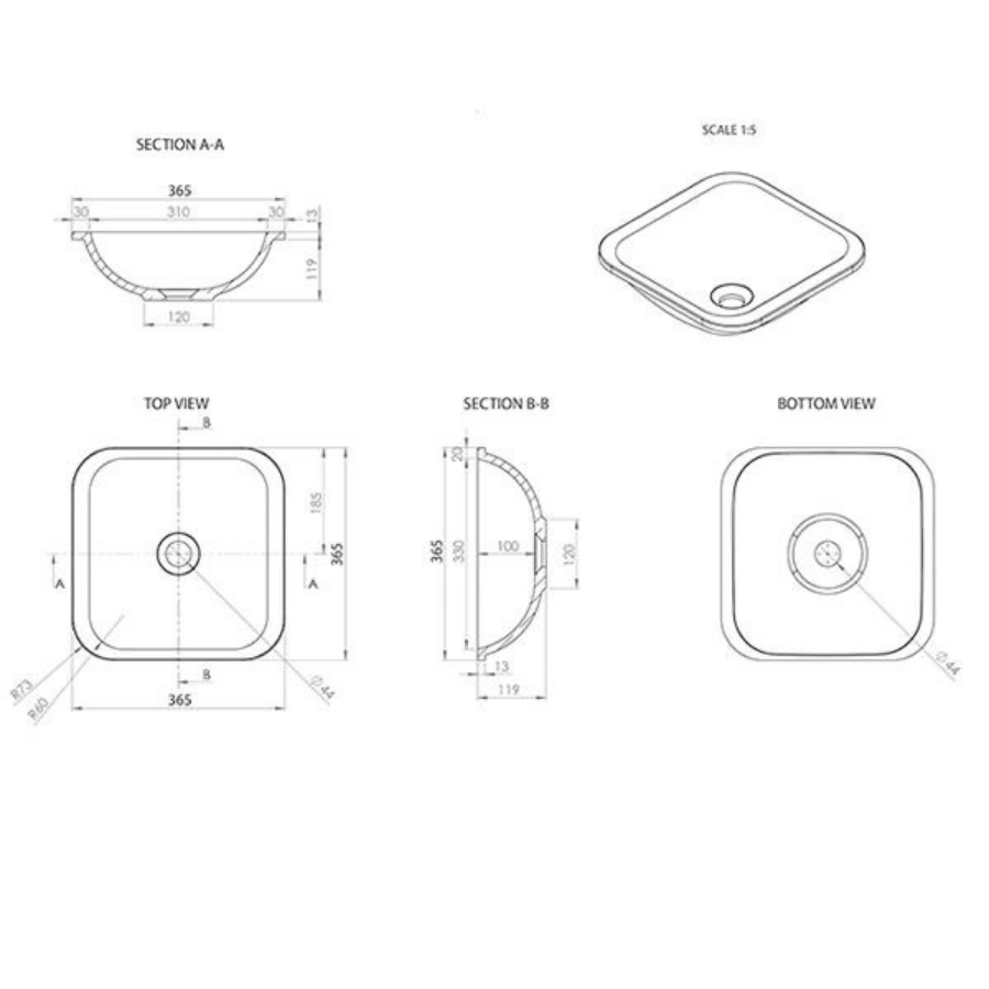 ADP Honour Solid Surface Under Counter Basin White