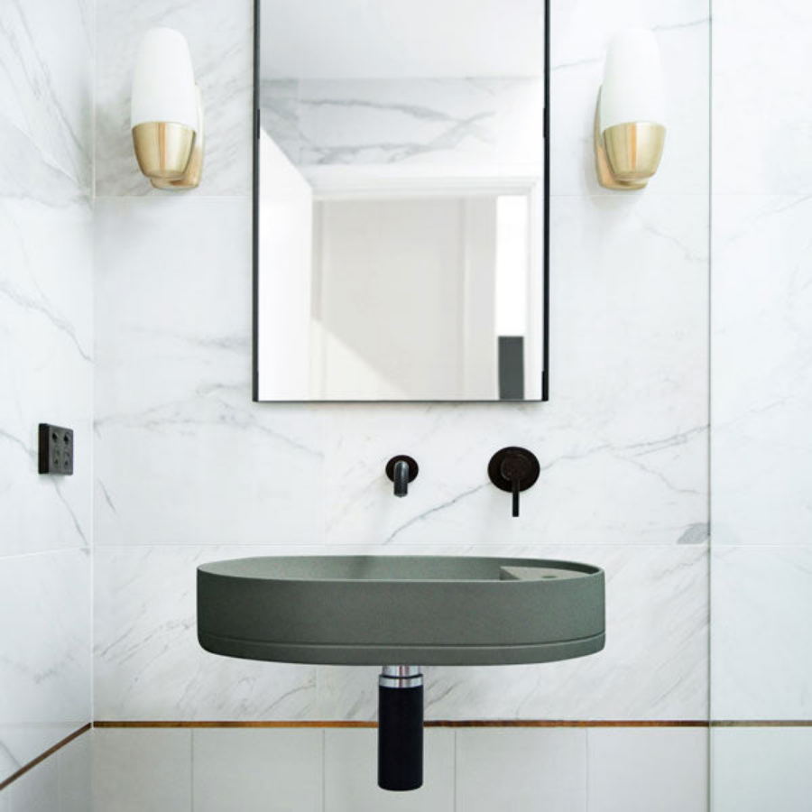 Nood Co Shelf Oval Wall Hung Basin Mid Tone Grey