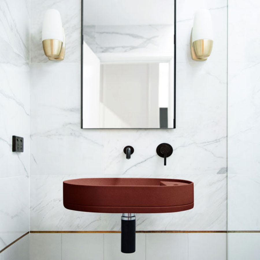 Nood Co Shelf Oval Wall Hung Basin Clay