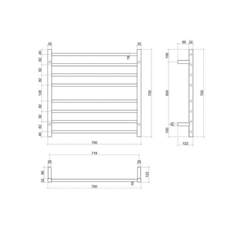 Thermogroup 8 Bar Thermorail Heated Towel Ladder 750mm