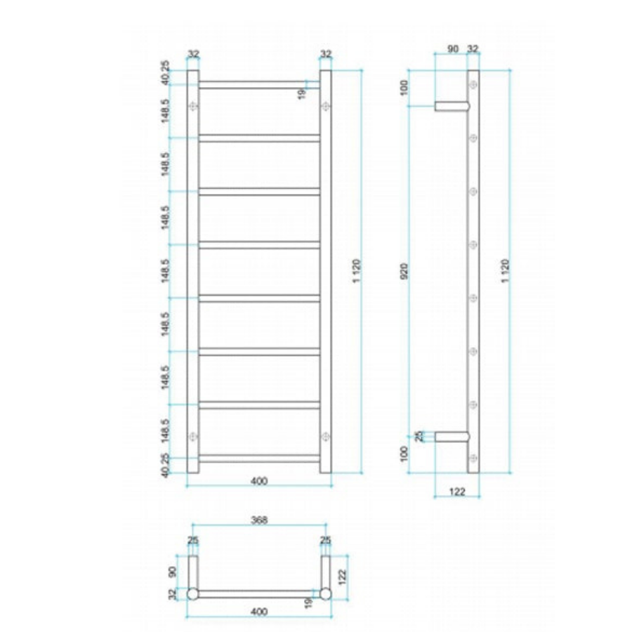 Thermogroup 8 Bar Thermorail Heated Towel Ladder 400mm