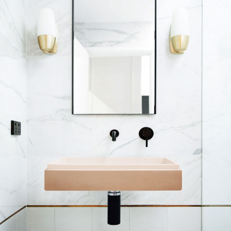 Nood Co Stepp Rectangle Basin Wall Hung Pastel Peach