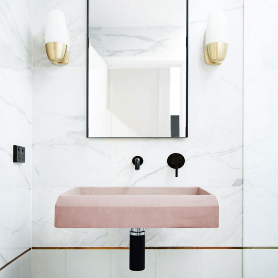Nood Co Prism Rectangle Basin Wall Hung Blush Pink
