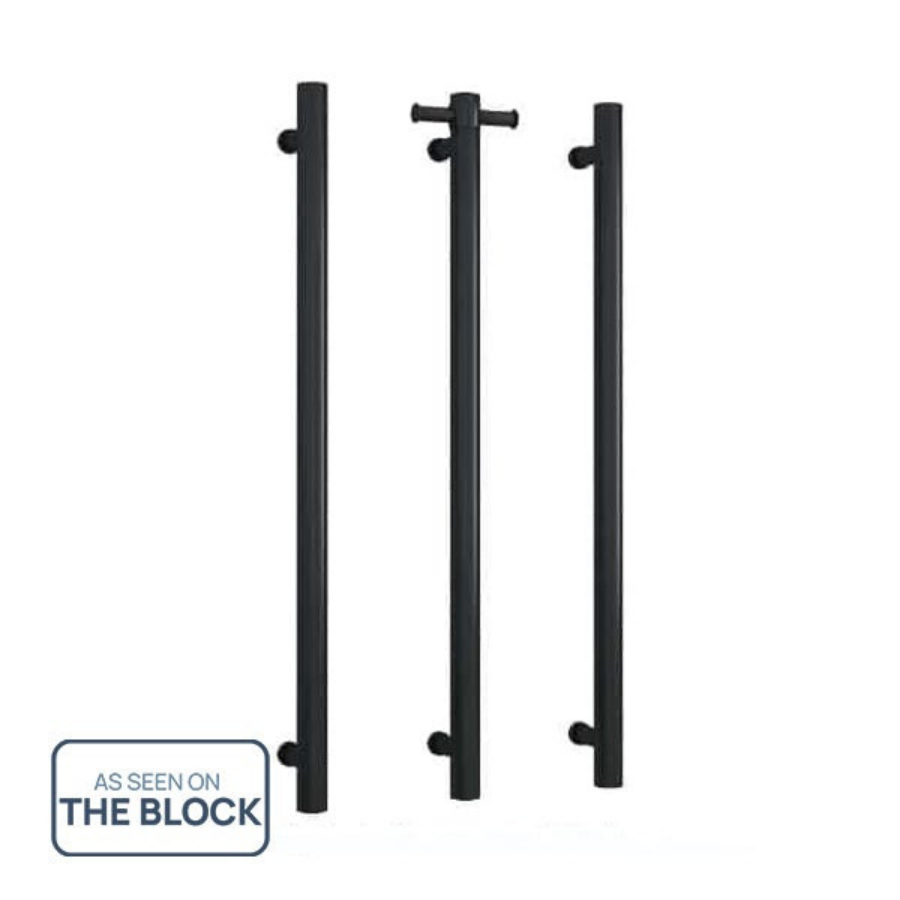Thermogroup 12V Straight Round Vertical Single Bar Heated Towel Rail Matte Black