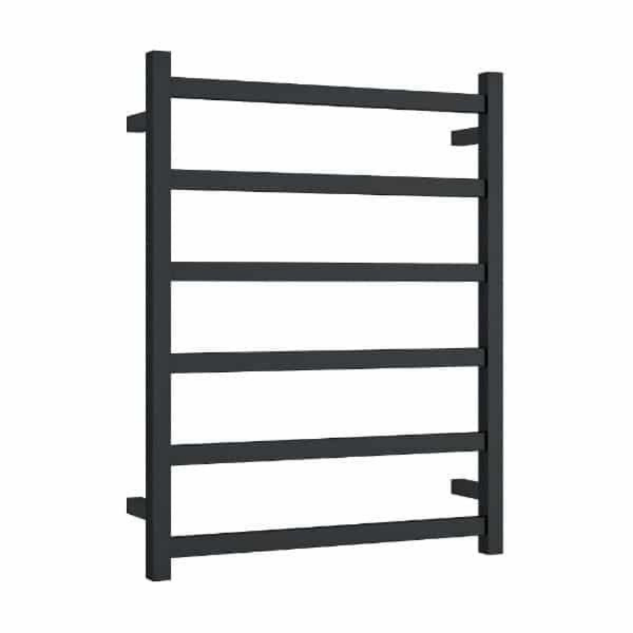 Thermogroup 6 Bar Thermorail Matte Black Straight Square Heated Towel Ladder 600mm