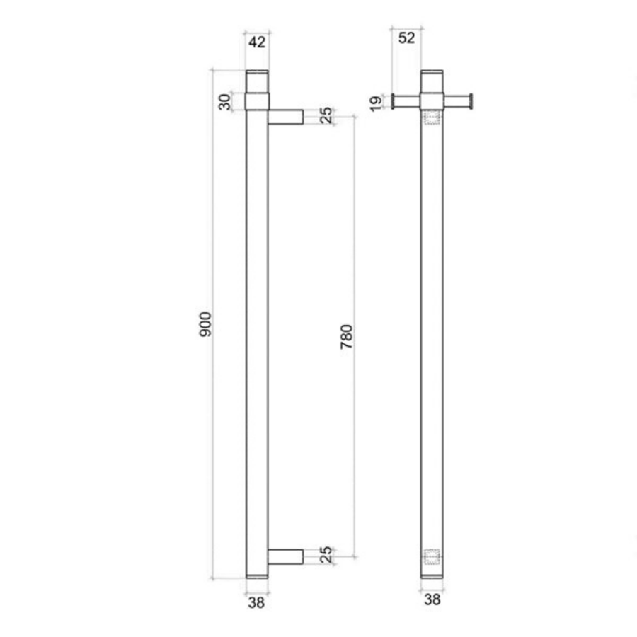 Thermogroup 12V Straight Square Vertical Single Bar Heated Towel Rail