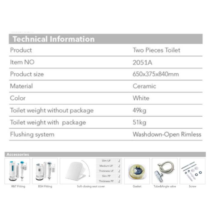 Two-Piece Toilet – Model 2051A Tornado Flush system