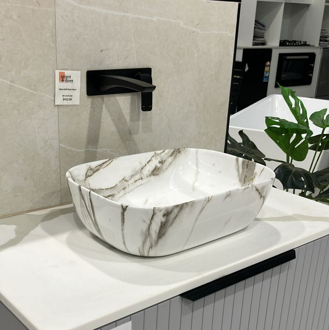 Top Counter Ceramic Basin with Glossy Marble Look 24007