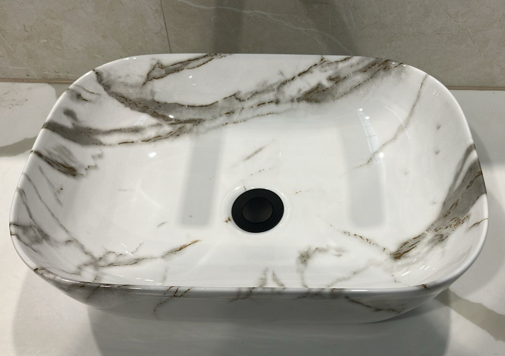 Top Counter Ceramic Basin with Glossy Marble Look 24007