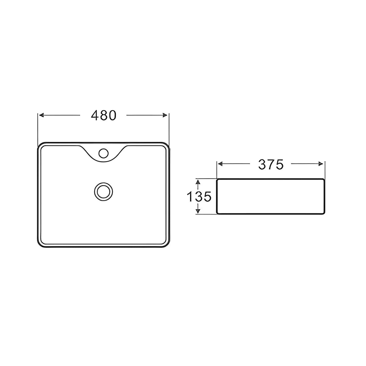 Above Counter Basin 480mm: White Ceramic Basin Above Counter-Gloss White-PA4737TH