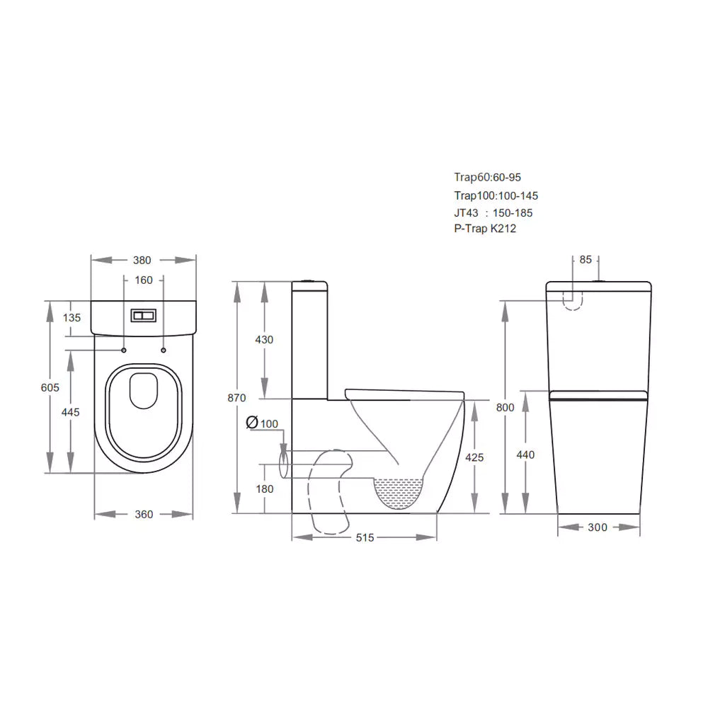 Avis Compact Rimless Toilet Suite: Modern Space-Saving Design-Gloss White-KDK600C/KDK600P