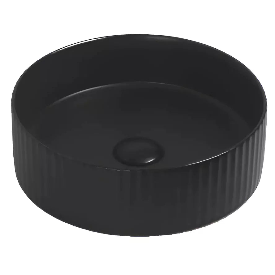 Bellevue Fluted Above Counter Basin 360mm: Stylish and Modern Design-Matte Black-BEL3636MB