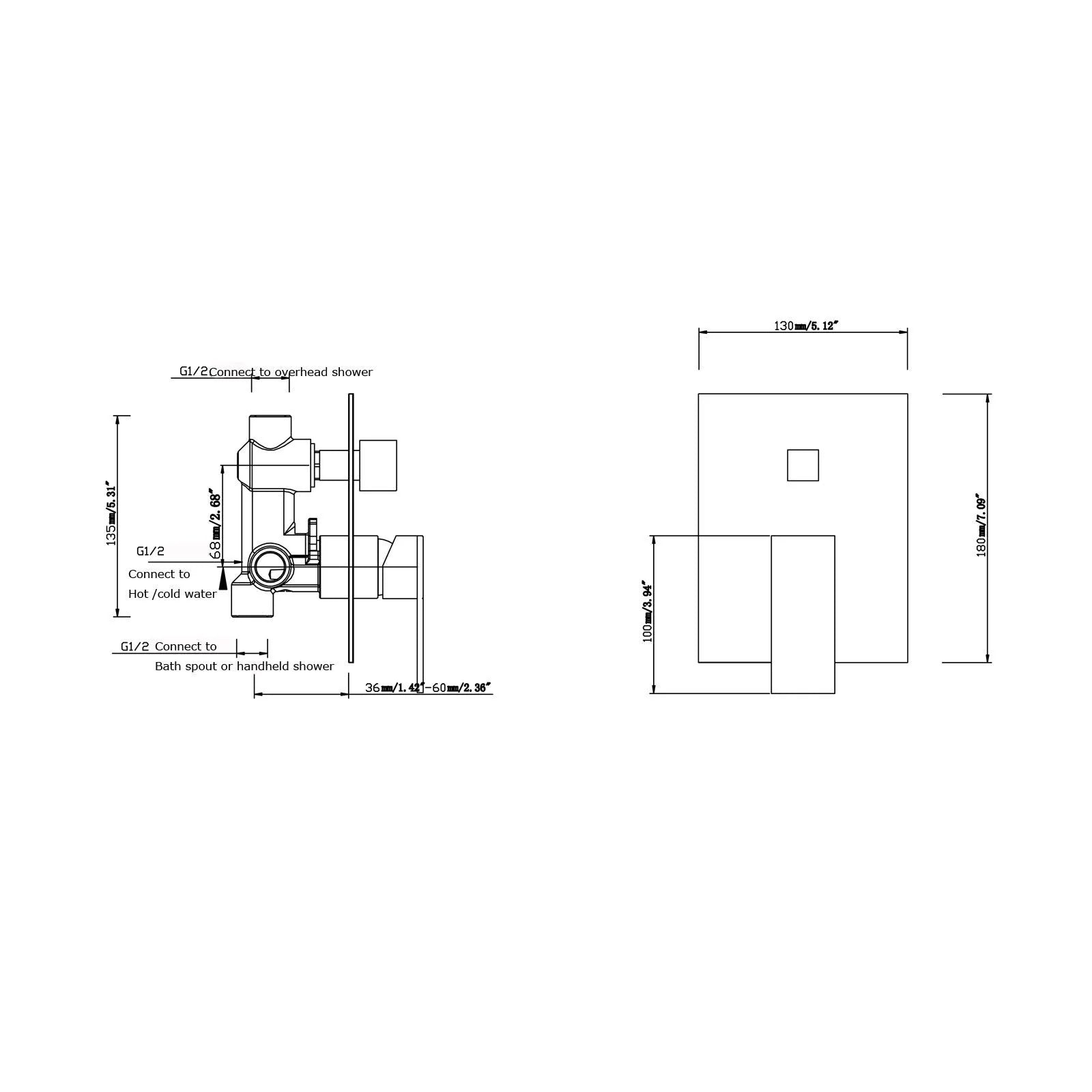 Blaze Bath/Shower Mixer Diverter: Stylish, Modern Water Control Solution-Chrome-CH0115_ST, 2
