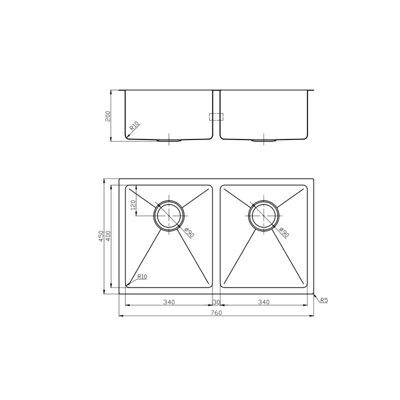 ECT Global Double Bowl Undercounter Sink - Stainless Steel SS7645GB