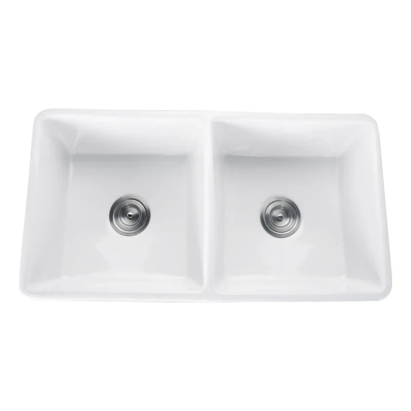 White ceramic kitchen sink with modern design