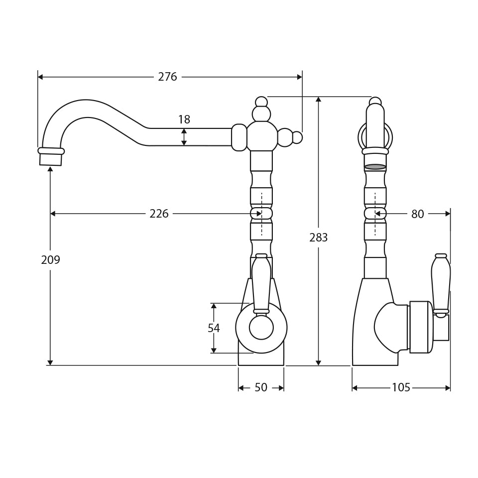 Fienza Eleanor Shepherds Crook Sink Mixer - Urban Brass/Ceramic