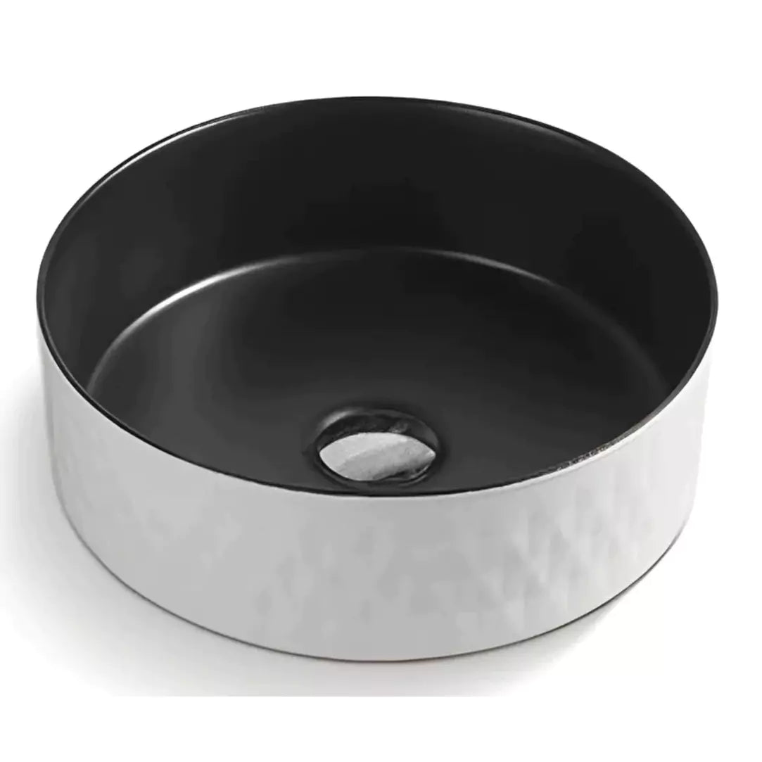 Matte Black & White Ceramic Basin, 360mm: Stylish and Compact Basin-PA3636WB