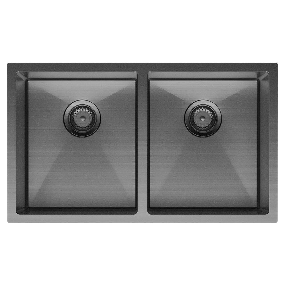 Fienza Hana 27L/27L Double Kitchen Sink, PVD Carbon Metal