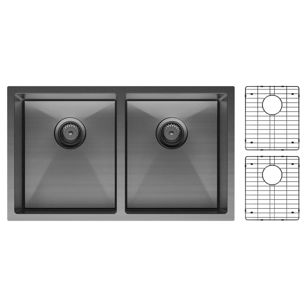 Fienza Hana 27L/27L Double Kitchen Sink, PVD Carbon Metal