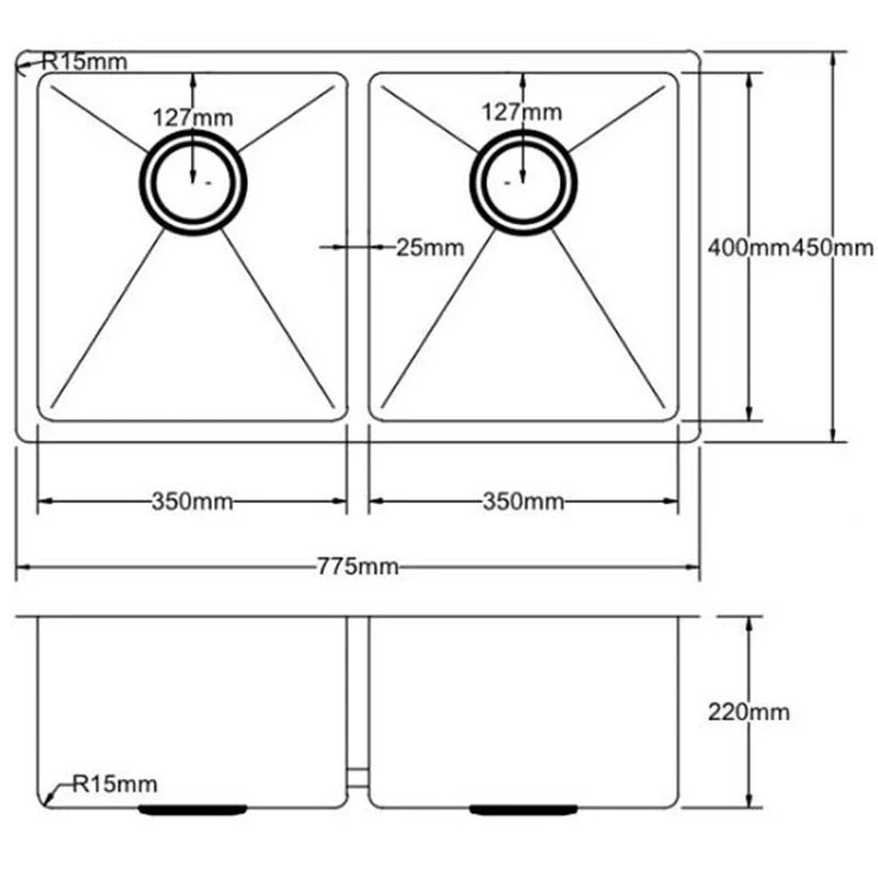 Hand Made Kitchen Sink 775mm