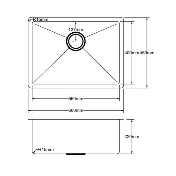 Handmade 600mm Stainless Steel Kitchen Sink