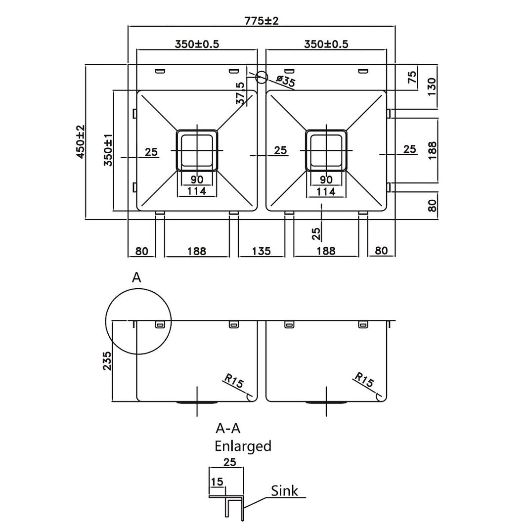 Handmade Stainless Steel Kitchen Sink 775mm - PKS-775TPS
