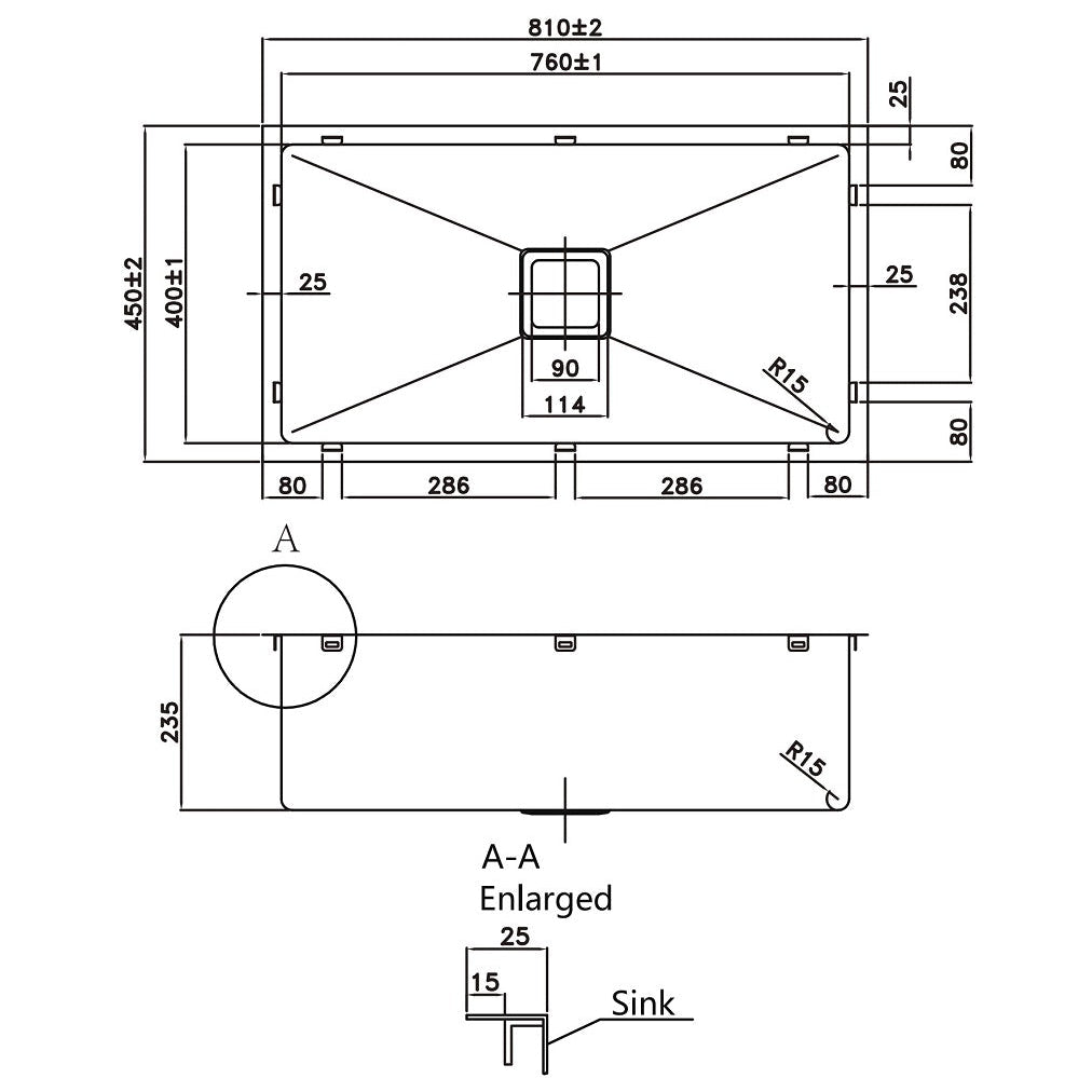 Handmade Stainless Steel Kitchen Sink 810mm - PKSS-810S