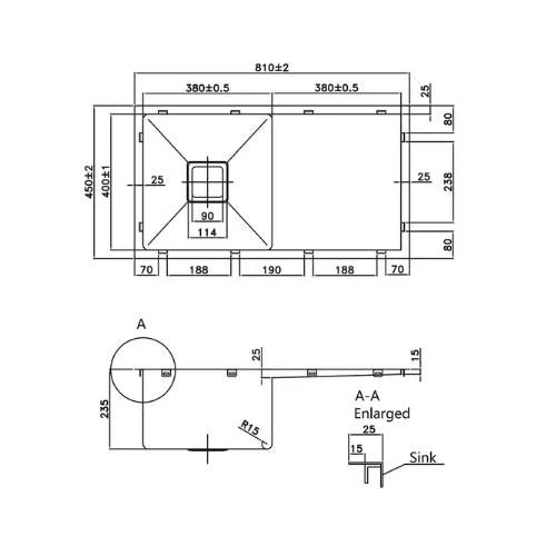 Handmade Stainless Steel Kitchen Sink 810mm, Sleek and Durable