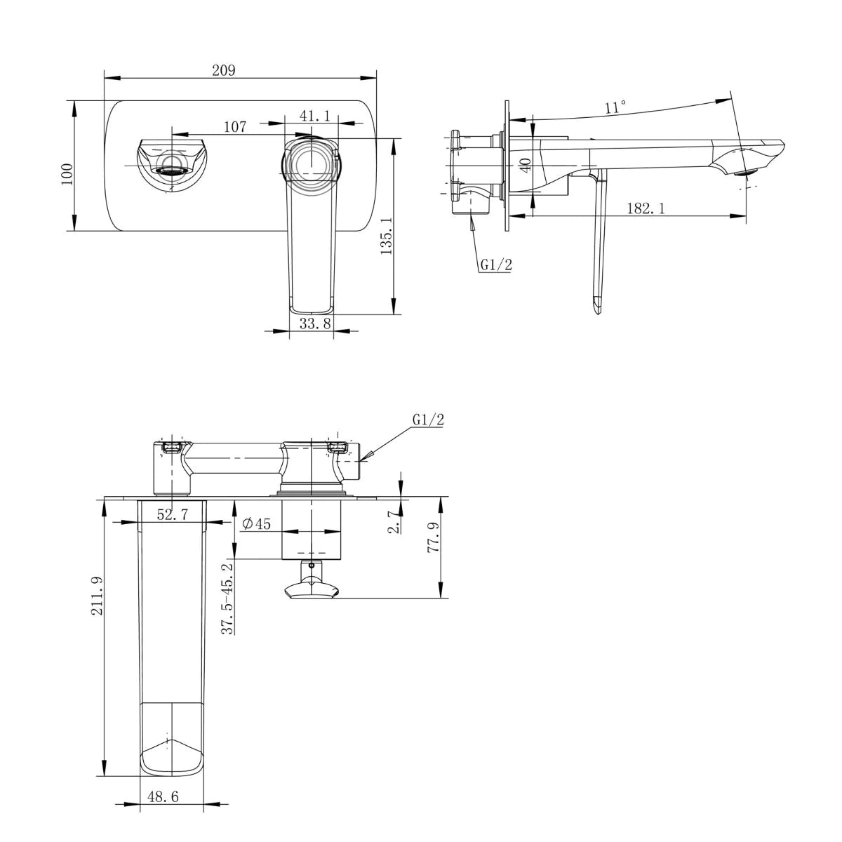 Norico Esperia wall mixer with spout, featuring a sleek and contemporary design-WMT14.01