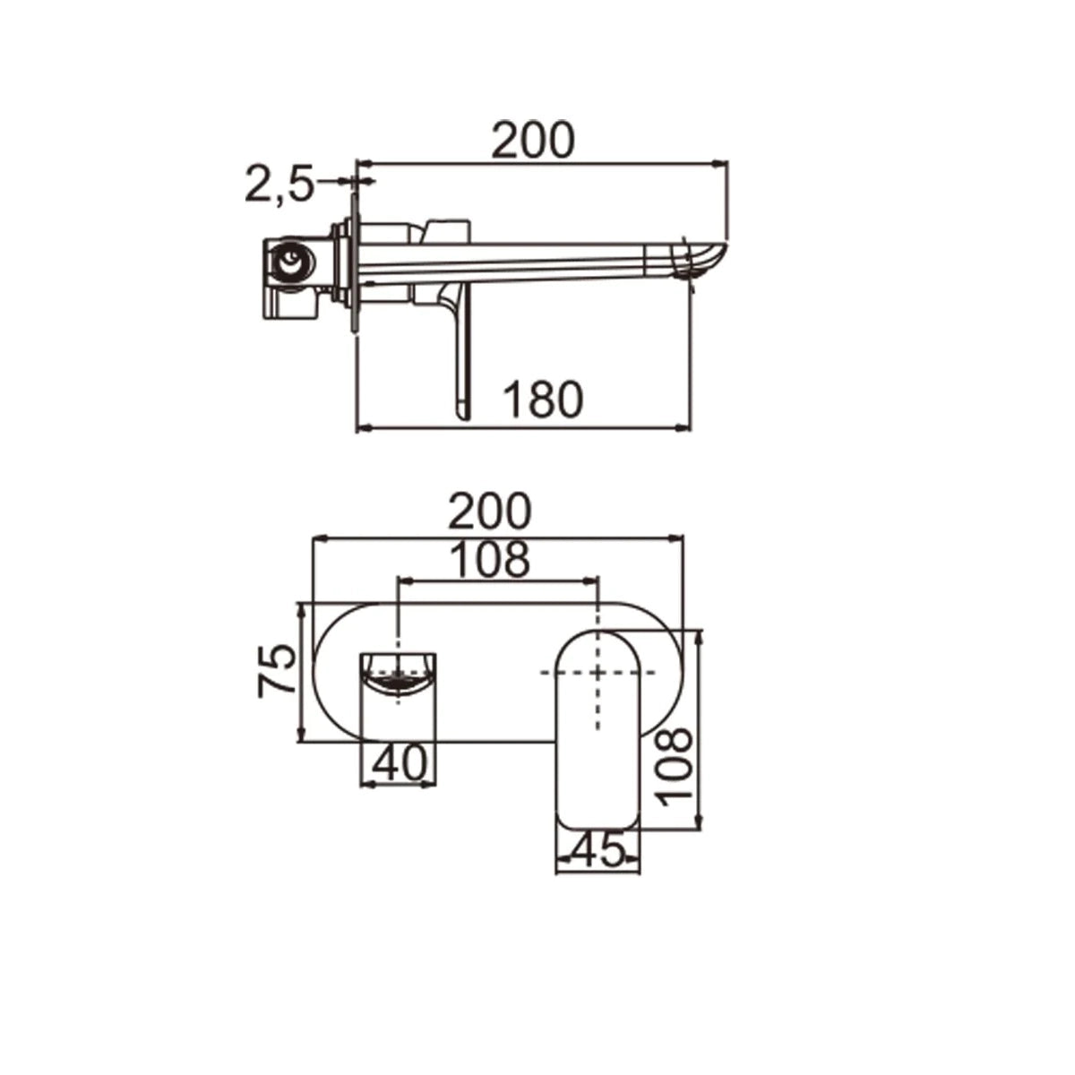 Norico Persano wall-mounted mixer with spout for bathtubs and basins, showcasing contemporary design-WMT54.01