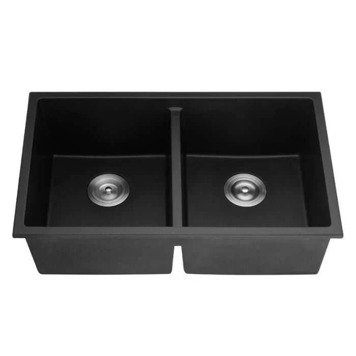 Black quartz undermount kitchen sink, 813mm, elegant and durable