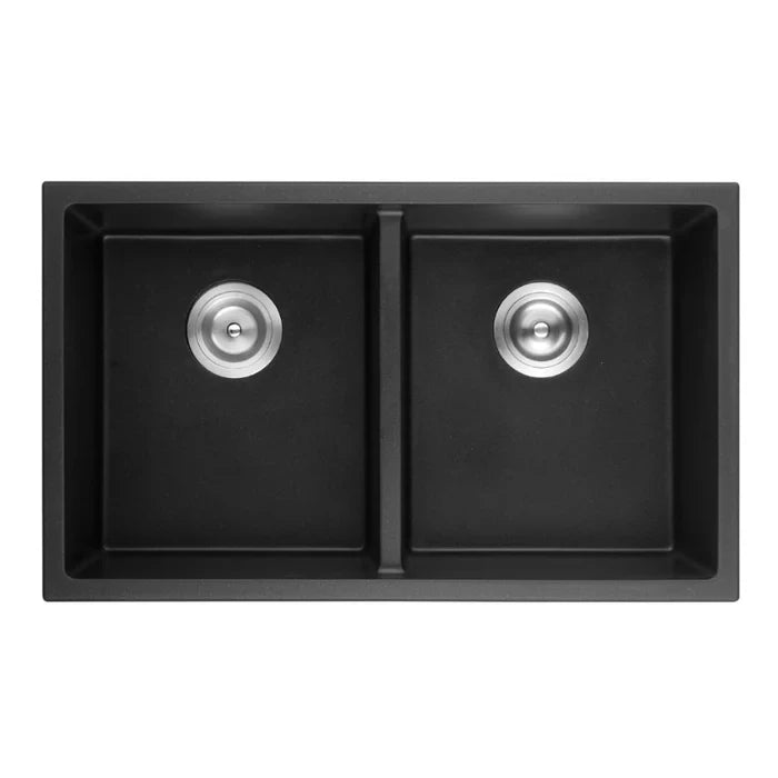 Black quartz undermount kitchen sink, 813mm, elegant and durable