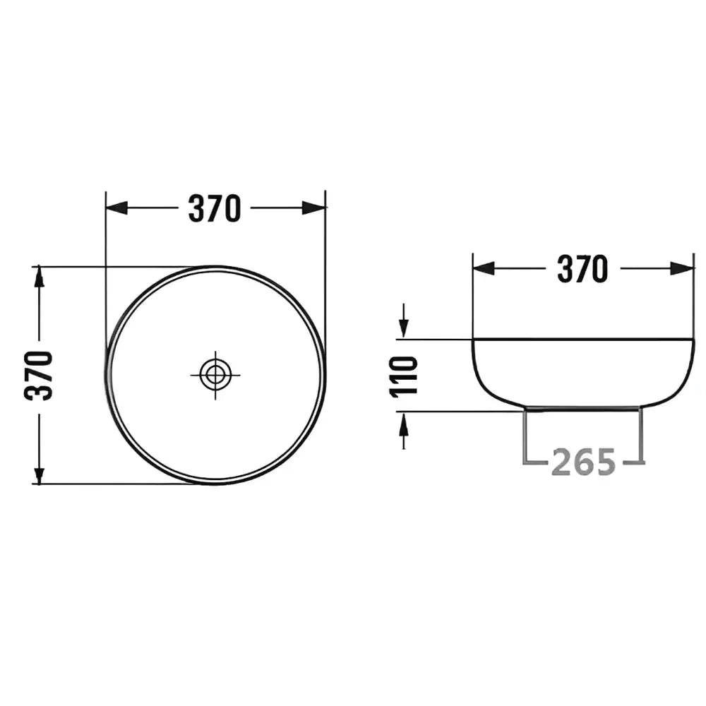 White ceramic round art basin, 370mm Diameter, Above Counter-Gloss White-PA37378