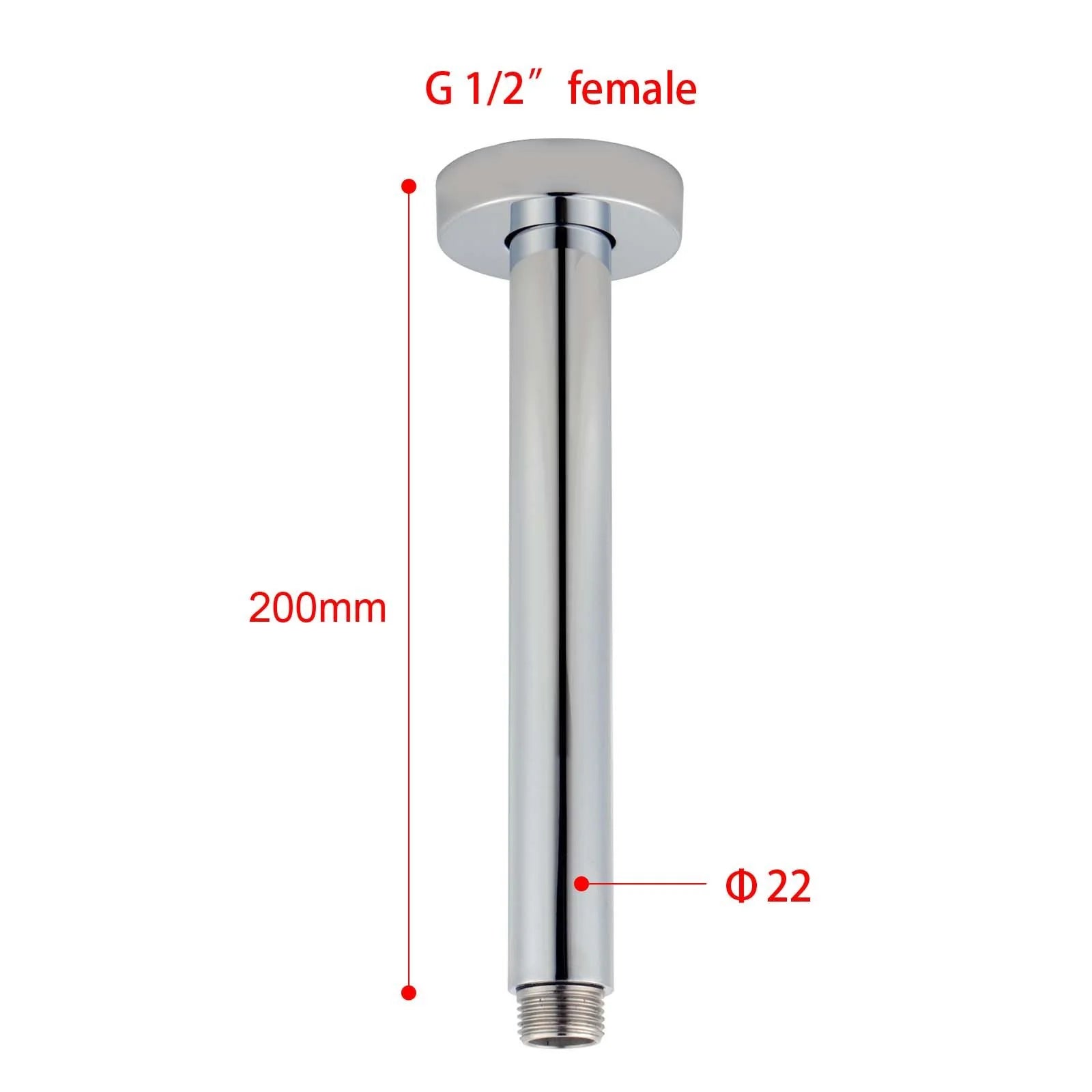 Round Ceiling Shower Arm: Metal Rrm for Shower head Mounts to Ceiling-200mm-Chrome-CH0105.SA