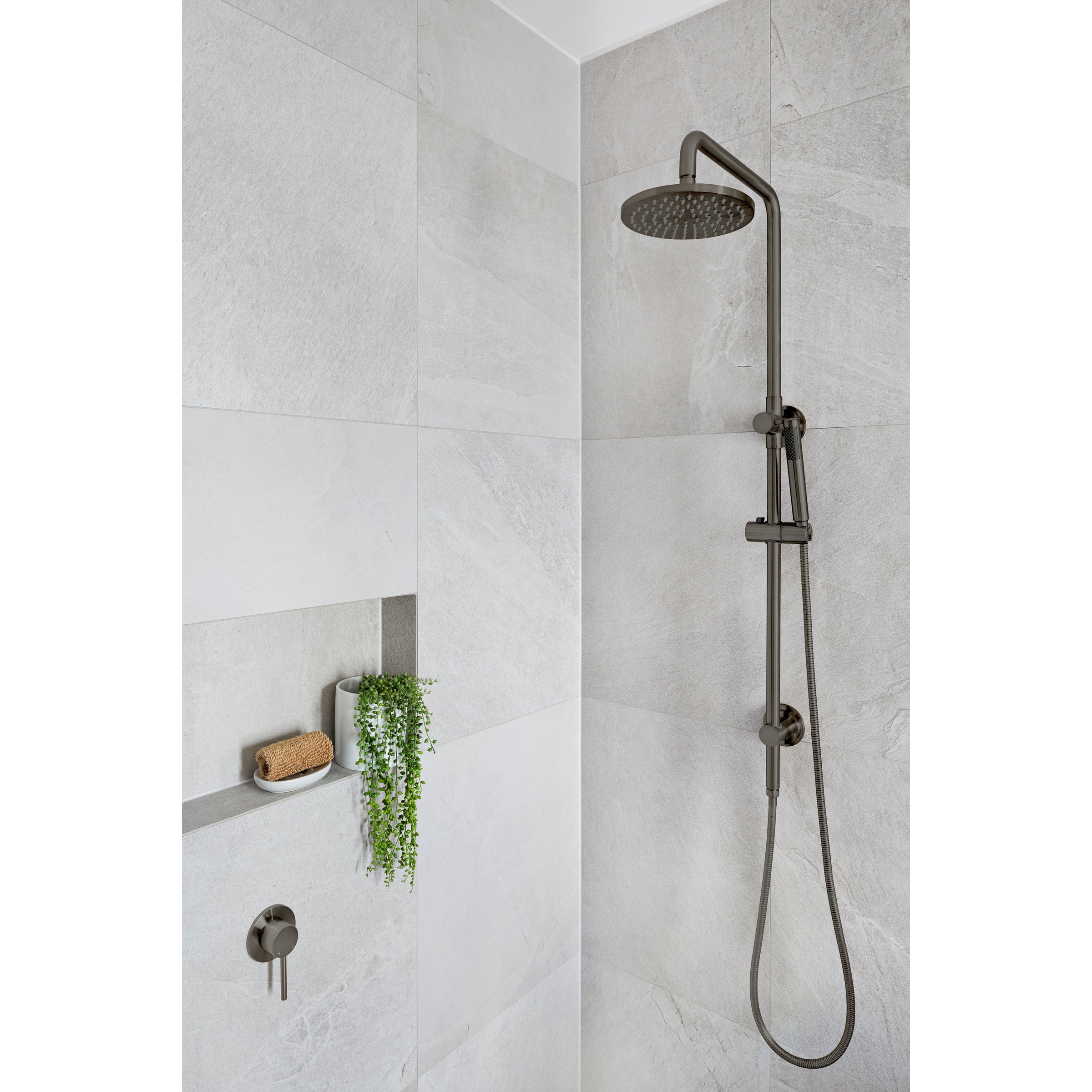 Round Combination Shower Rail 200mm Rose, Single Function Hand Shower - PVD Shadow