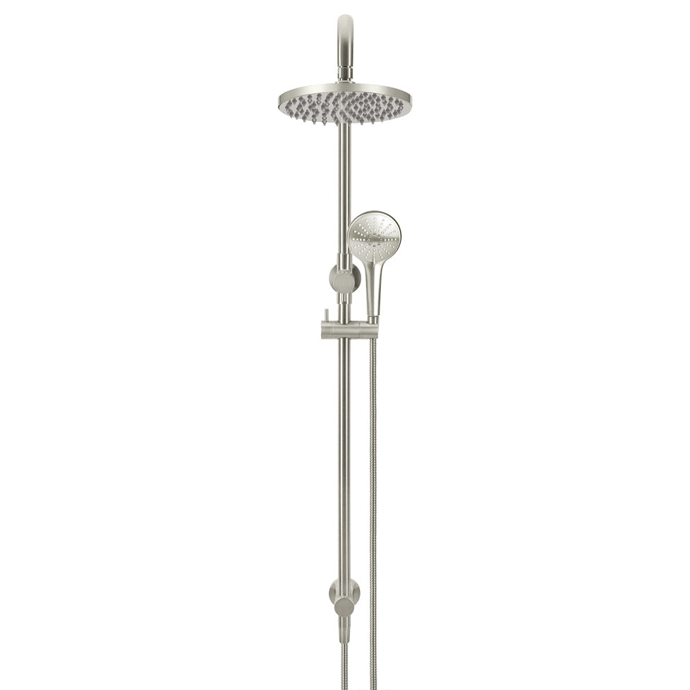 Round Combination Shower Rail 200mm Rose, Three Function Hand Shower - PVD Brushed Nickel